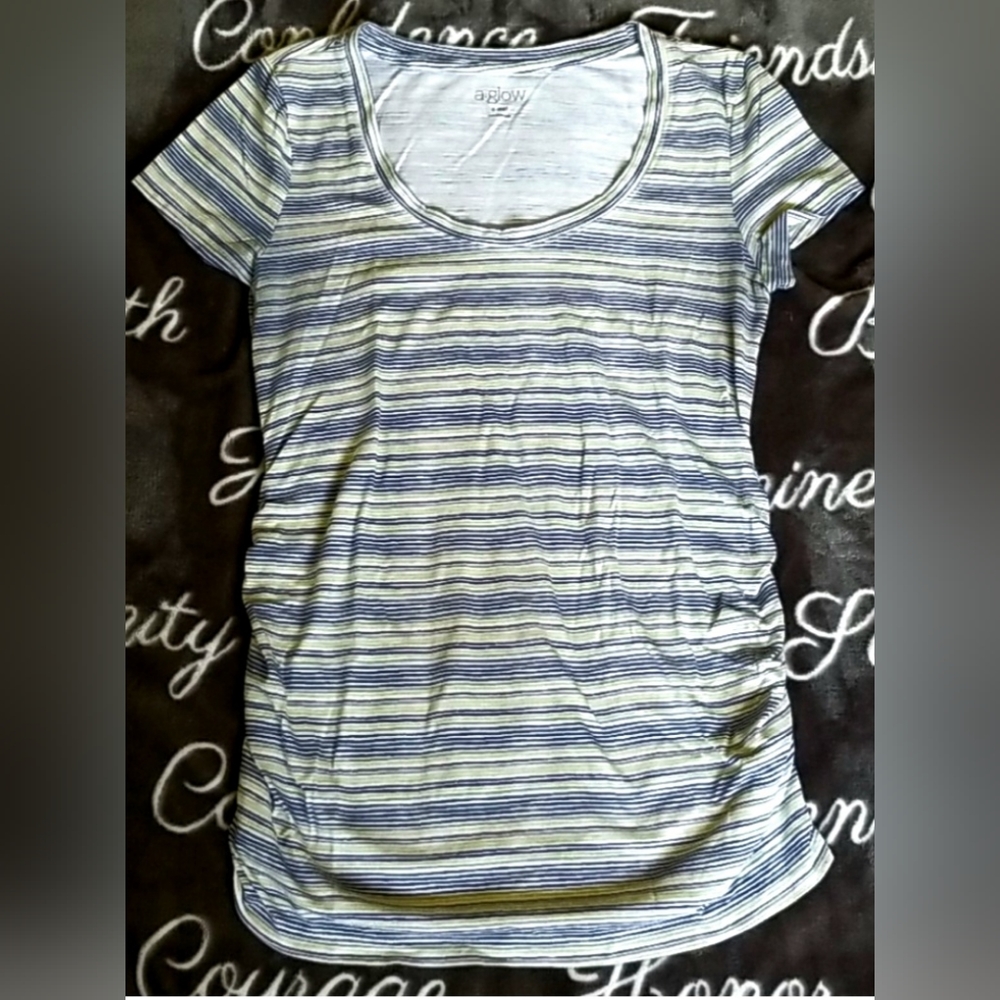 a:glow Striped Green Maternity Ruched Shirt- Fits from >1m to 9m & Postp…